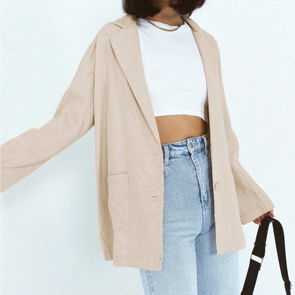 AMBER OVERSIZED LINEN BLAZER BEIGE - Picture 4 of 15
